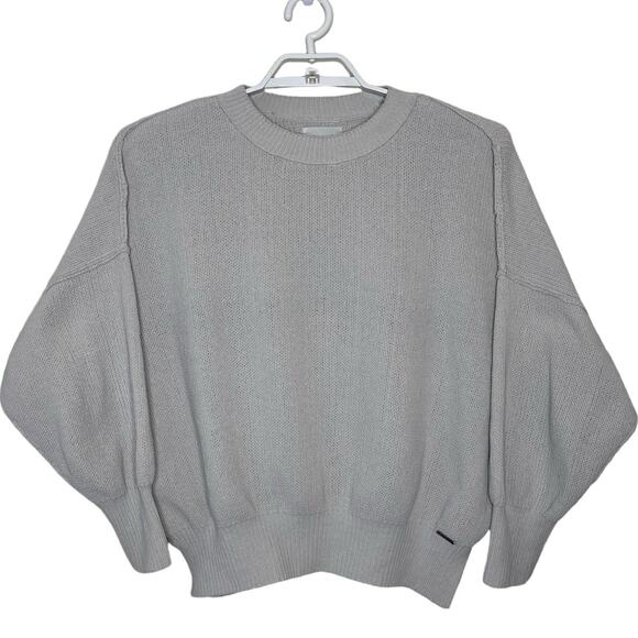 ABERCROMBIE & FITCH Cropped Oversized Sweater Tan Oatmeal Boxy Side Slit Cozy M - Picture 1 of 11